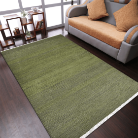 Rugsotic Carpets Hand Woven Flat Weave Kilim Wool Area Rug Solid (Color: Olive, size: 3'x5')