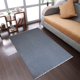 Rugsotic Carpets Hand Woven Flat Weave Kilim Wool Area Rug Solid (Color: Light Charcoal, size: 5'x8')