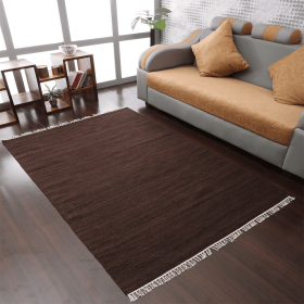 Rugsotic Carpets Hand Woven Flat Weave Kilim Wool Area Rug Solid (Color: Dark Brown, size: 4'x6')