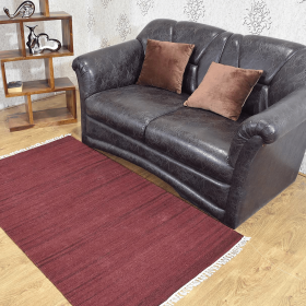 Rugsotic Carpets Hand Woven Flat Weave Kilim Wool Area Rug Solid (Color: Dark Red, size: 3'x5')