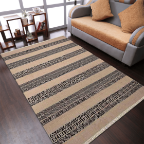 Rugsotic Carpets Hand Woven Flat Weave Kilim Wool Area Rug Contemporary (Color: Cream Charcoal1, size: 3'x5')