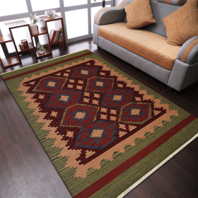 Rugsotic Carpets Hand Woven Flat Weave Kilim Wool Area Rug Contemporary (Color: Burgundy Olive, size: 4'x6')