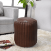 Solid Handmade Goat Leather Round Pouf (Recycled Cotton Fill)