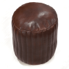 Solid Handmade Goat Leather Round Pouf (Recycled Cotton Fill)