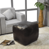 Solid Handmade Goat Leather Square Pouf (Recycled Cotton Fill)