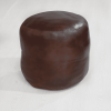 Solid Handmade Goat Leather Round Pouf (Recycled Cotton Fill)