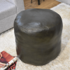 Solid Handmade Goat Leather Round Pouf (Recycled Cotton Fill)