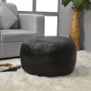 Solid Handmade Goat Leather Round Pouf (Recycled Cotton Fill)