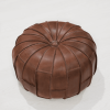 Solid Handmade Buffalo Leather Round Pouf (Recycled Foam with Fibre Fill)