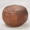 Solid Handmade Buffalo Leather Round Pouf (Recycled Foam with Fibre Fill)