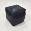 Solid Handmade Goat Leather Square Pouf (Recycled Cotton Fill)