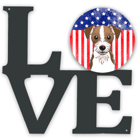 American Flag and Dog Face Metal Wall Artwork LOVE (size: 12 x 12)