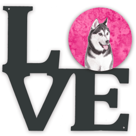 Blue/Pink Dog Metal Wall Artwork LOVE (Color: Pink, size: 12 x 12)