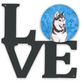 Blue/Pink Dog Metal Wall Artwork LOVE (Color: Blue, size: 12 x 12)