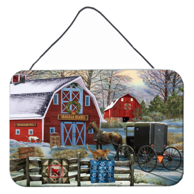 Multi Themed Door Hanging Prints (Color: Christmas Holiday Quilt Shop Barn, size: 8 x 12)