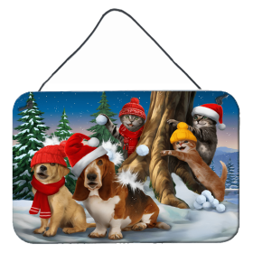 Multi Themed Door Hanging Prints (Color: Basset, Golden and Cats Snowball Fight, size: 8 x 12)