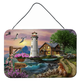 Multi Themed Door Hanging Prints (Color: Logan's Pointe Lighthouse Golden Retriever, size: 8 x 12)