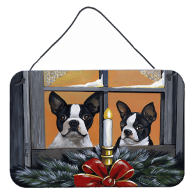 Multi Themed Door Hanging Prints (Color: Boston Terrier Looking for Santa Christmas, size: 8 x 12)