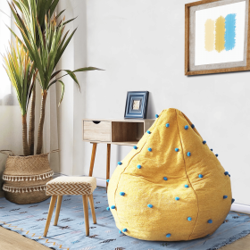 Pompom Bean bag Chair Unstuffed (Color: Mustard Yellow Blue)