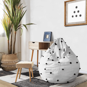 Pompom Bean bag Chair Unstuffed (Color: White Black)