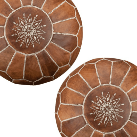 STUFFED leather Moroccan Ottoman pouf (Color: Rustic Brown)