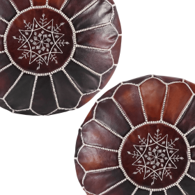 STUFFED leather Moroccan Ottoman pouf (Color: Tobacco Brown)