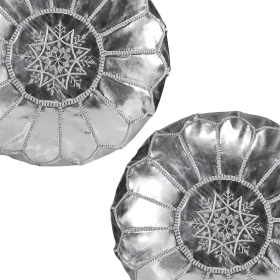 STUFFED PU Leather Moroccan Handmade Ottoman (Color: Silver)