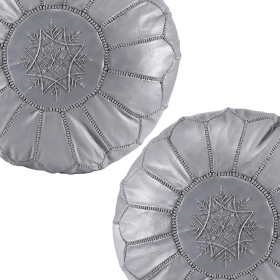 STUFFED leather Moroccan Handmade Ottoman (Color: Gray)