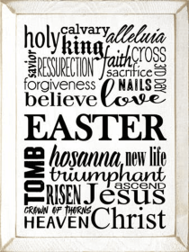Easter Wordle Wood Sign (Color: Old Cottage White)