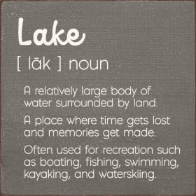 Lake - A relatively large body of water surrounded by land. (Color: Anchor Gray)