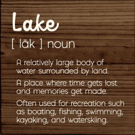 Lake - A relatively large body of water surrounded by land. (Color: Walnut)