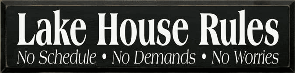 Lake House Rules Wood Sign (Color: Old Black, size: 9" x 36")