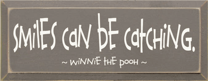 Smile Can be Catching Pooh Wood Sign (Color: Old Anchor Gray, size: 7'' x 18")