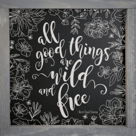 All Good Things Are Wild and Free Framed Wood Sign (Color: Black/Gray)