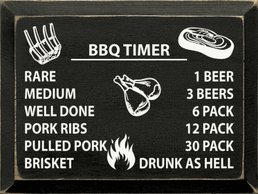 BBQ TIMER: Rare/1 beer, medium/3 beers, well done/6 pack... (Color: Old Black)