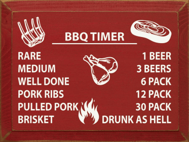BBQ TIMER: Rare/1 beer, medium/3 beers, well done/6 pack... (Color: Old Red)