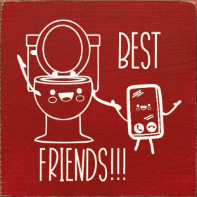 Best Friends (image of toilet and phone) (Color: Old Red)