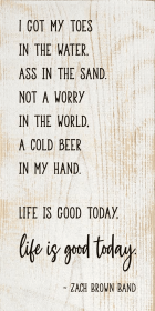 I got my toes in the water - Zach Brown Band Farmhouse Sign (Color: Sanded White with Black)