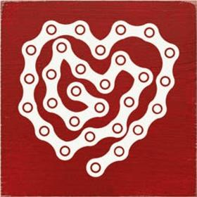 Bike Chain Heart Wood Sign (Color: Old Red)