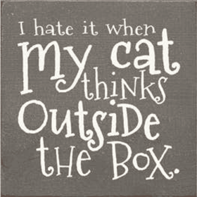 I Hate when my Cat Thinks outside the Box Wood Sign (Color: Old Anchor Gray)
