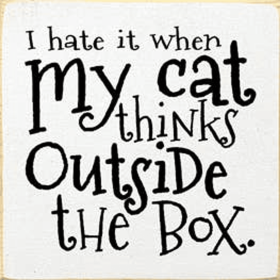 I Hate when my Cat Thinks outside the Box Wood Sign (Color: Old Cottage White)
