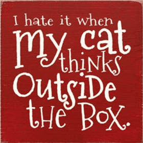 I Hate when my Cat Thinks outside the Box Wood Sign (Color: Old Red)