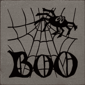 Boo on Spider Web Wood Sign (Color: Old Anchor Gray)