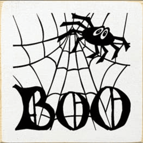 Boo on Spider Web Wood Sign (Color: Old Cottage White)