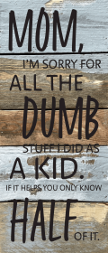 Mom, I'm sorry for all the dumb stuff I...  Wall Sign (Color: BW - Blue Whisper with Black Print, size: 6x14)