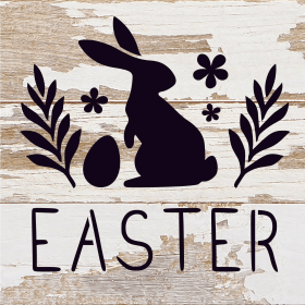 Easter with Bunny... Wood Sign (Color: WR - White Reclaimed with Black Print, size: 6x6)