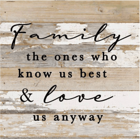 Family, the ones who know us best and lo... Wall Sign (Color: WR - White Reclaimed with Black Print, size: 10x10)