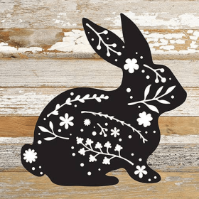 Bunny Silhouette... Wood Sign (Color: WR - White Reclaimed with Black Print, size: 10x10)