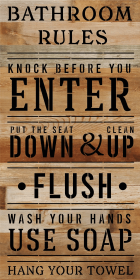 Bathroom Rules: Knock before you enter (Color: NR - Natural Reclaimed with Black Print, size: 12x24)
