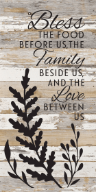 Bless the food before us, the family...  Wood Sign (Color: WR - White Reclaimed with Black Print, size: 12x24)